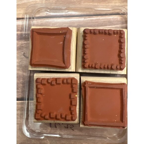 2003 Stampin Up! Around & About Wood Mounted Rubber Stamp Set Square Borders - Picture 2 of 4